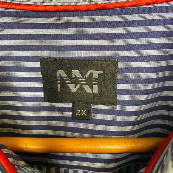 NXT Striped Dress Shirt Contrast Cuffs & Collar Blue Men’s Size 2X - Picture 3 of 11